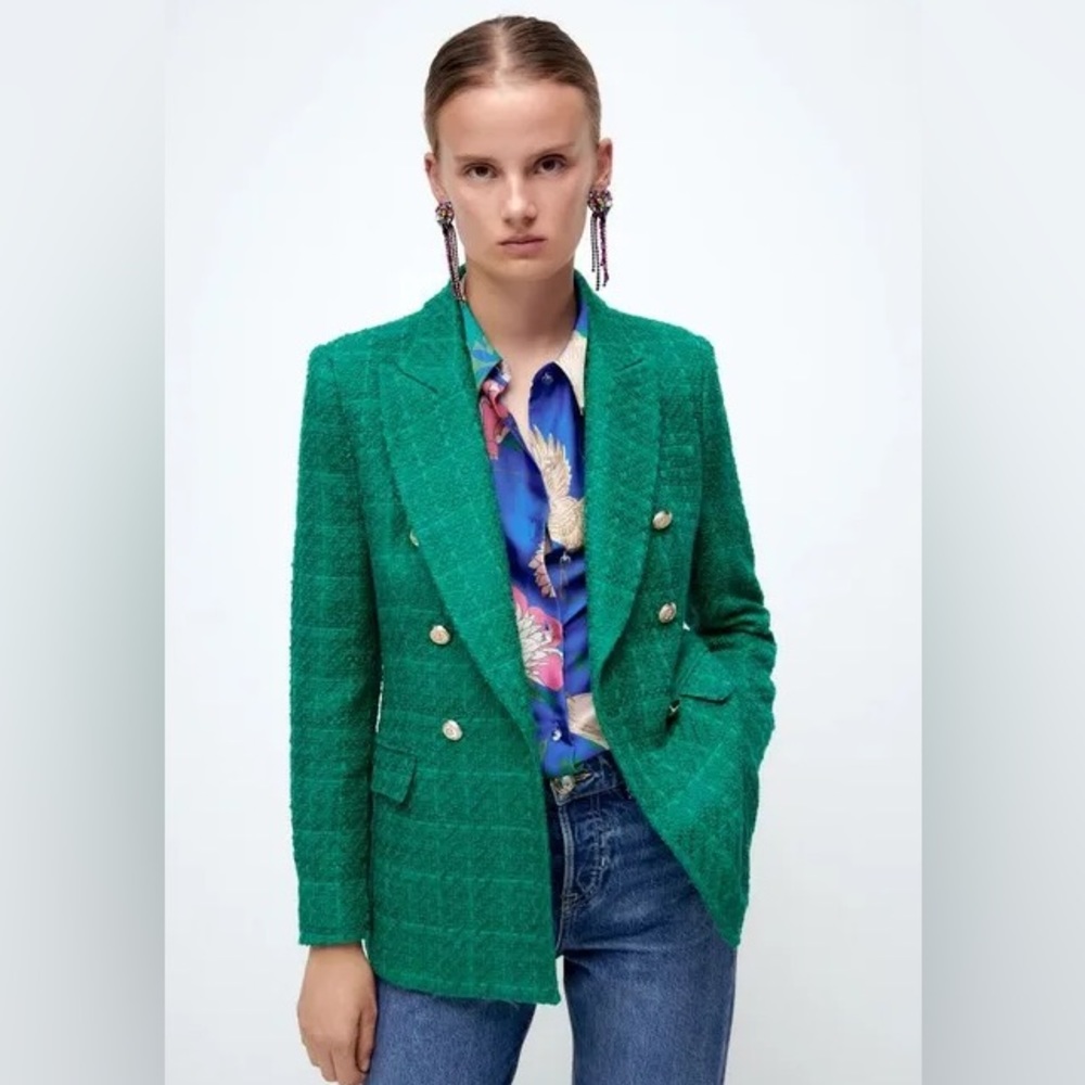 ZARA Women’s Green Tweed Blazer